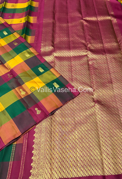 Pure Kanchipuram Silk Saree - Pazhum Pazhamum Checks - VVPS017