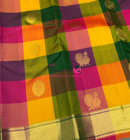 Pure Kanchipuram Silk Saree | Pazhum Pazhamum Checks |VVPS017