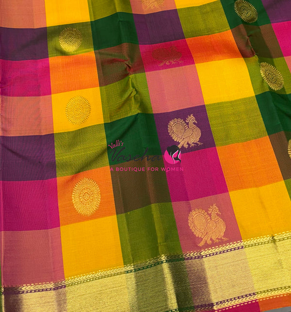 Pure Kanchipuram Silk Saree | Pazhum Pazhamum Checks |VVPS017