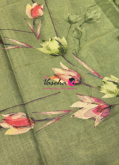 Linen Tissue Saree - Green Shade - VVLTS006