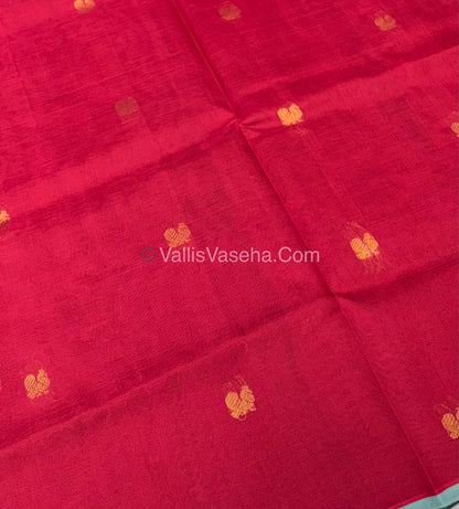 Pure Silk Cotton Saree - Red  With Blue Shade - VVPSC002