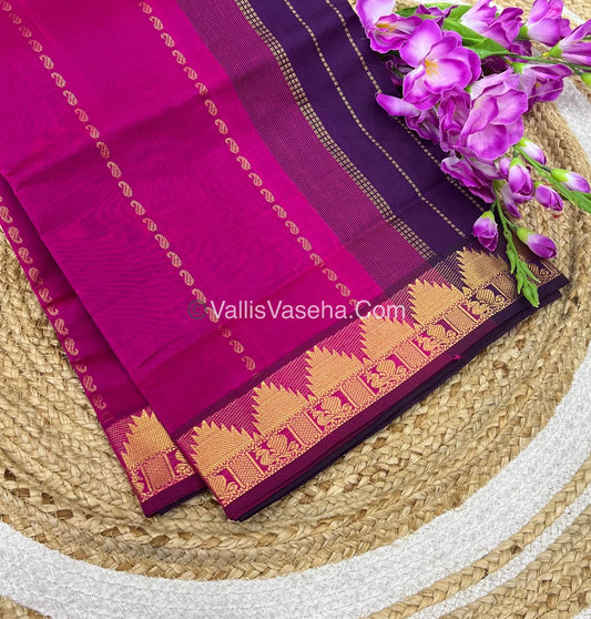 Semi Silk Cotton Saree - Pink With Dark Purple Shade - VVSSC005