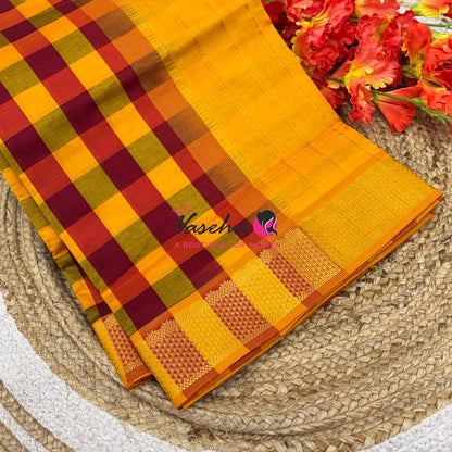 Semi Silk Cotton Saree |  Pazhum Pazhamum Checks Design |VVSSC011