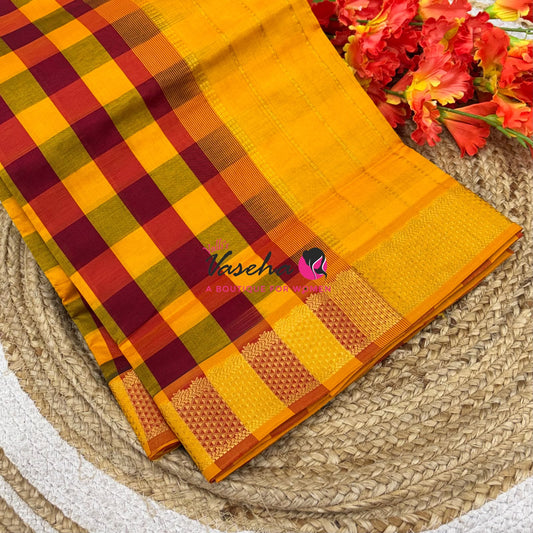Semi Silk Cotton Saree |  Pazhum Pazhamum Checks Design |VVSSC011
