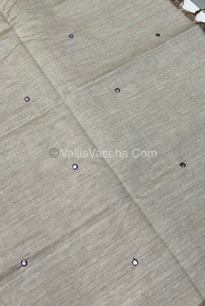 South Mixed Cotton - Mirror Work Embroidery - Cream with Purple - VVPCM002