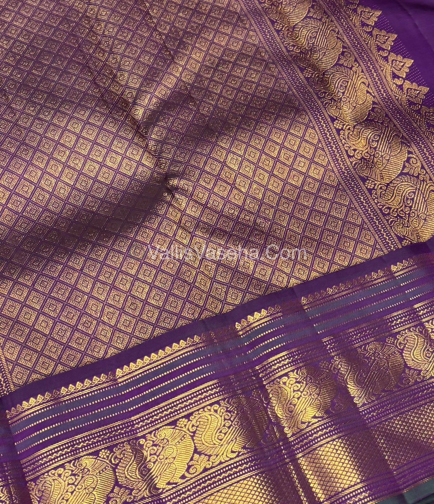Pure Vintage Korvai Kanchipuram Silk Saree | Pazhum Pazhamum Checks |VVPS021