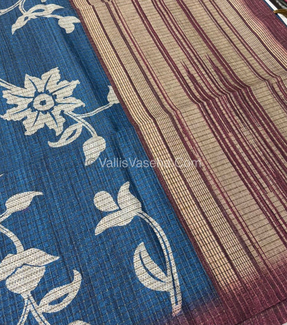 Art Tussar / Art Silk - Blue & Maroon Shade - VVATS003