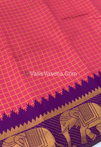 Kanchi Semi Silk - Elephant Border& design - Onion Peachish Pink with Purple - VVSSS005