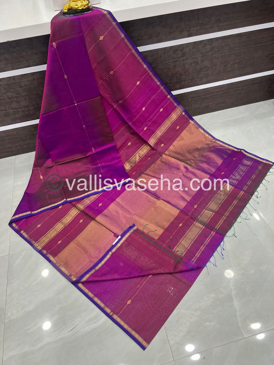 Pure Maheshwari Silk Cotton Saree - Triple tone Purplish Merunish Pink Color - VVMSC001