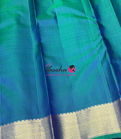 Pure Kanchipuram Silk Saree -  Peacock Blue Shade - VVPS093