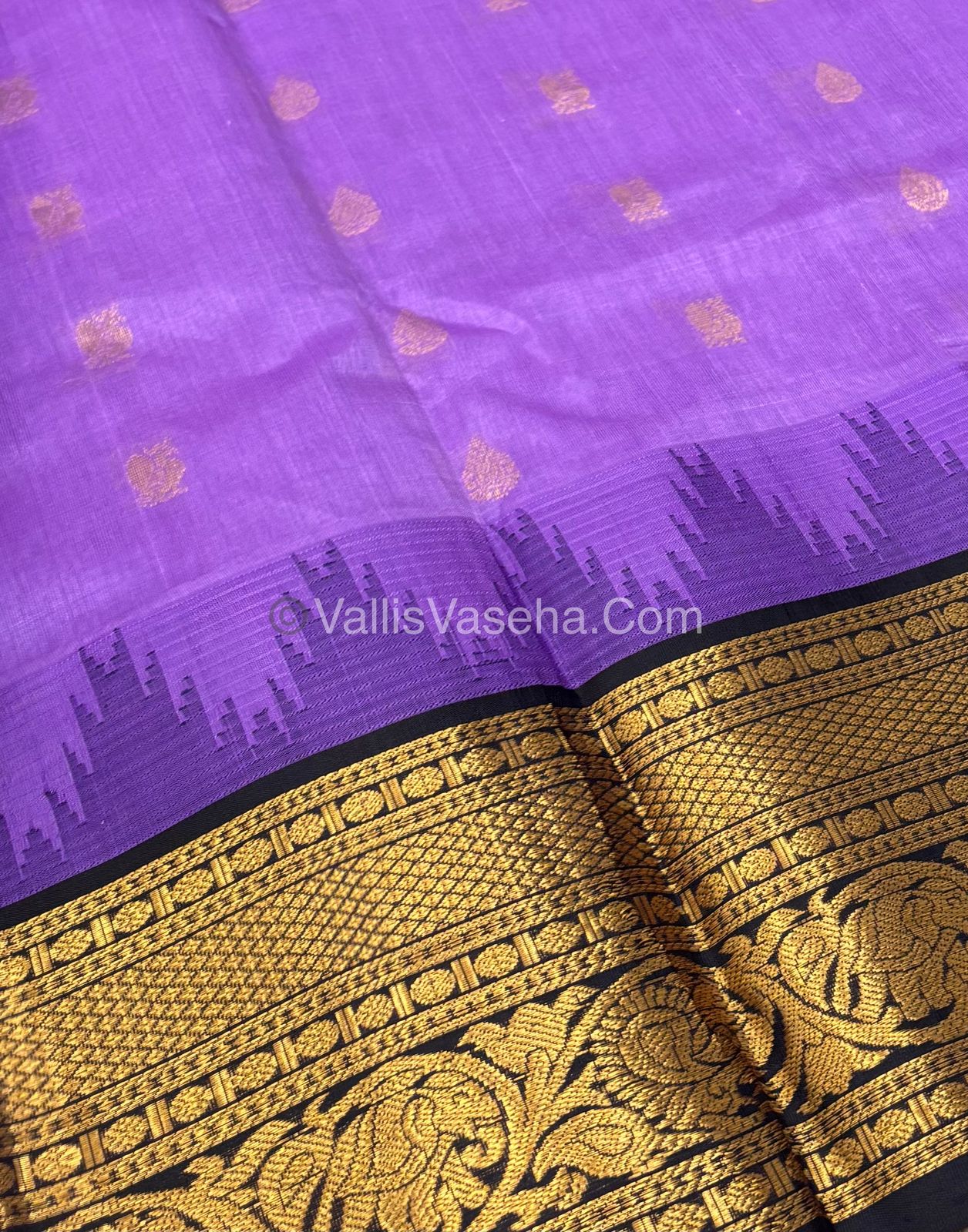 Pure Korvai Silk Cotton Saree - Purple  with Black  - VVKSC019