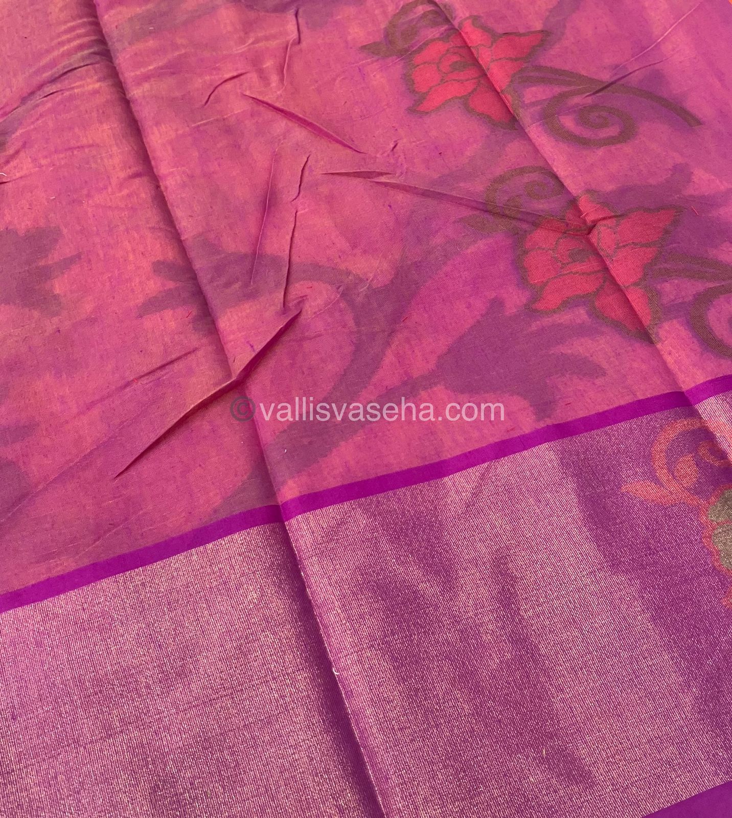 Banarasi Pochampally Weaving Semi Soft Cotton Saree - Orange with Purplish Pink - VVBPS001