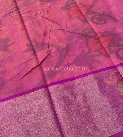 Banarasi Pochampally Weaving Semi Soft Cotton Saree - Orange with Purplish Pink - VVBPS001
