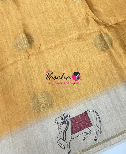 Semi Matka Tussar Saree - Pichwai Design - VVSMT003