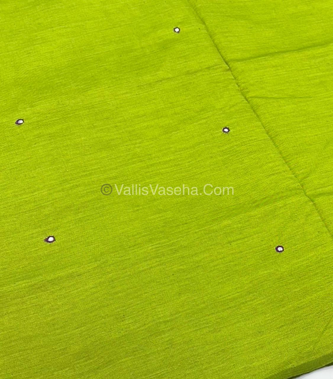 Poly Silk Mixed Cotton - Mirror Work Embroidery - Green with Purple - VVPCM001