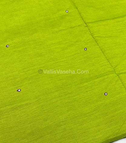 Poly Silk Mixed Cotton - Mirror Work Embroidery - Green with Purple - VVPCM001