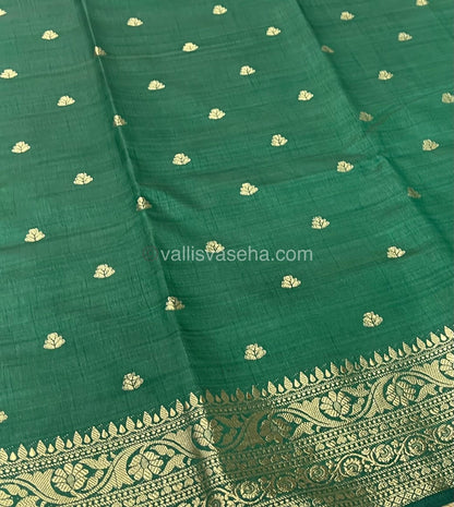 Semi Tussar Silk Saree - Dark Green Shade - VVSTS008