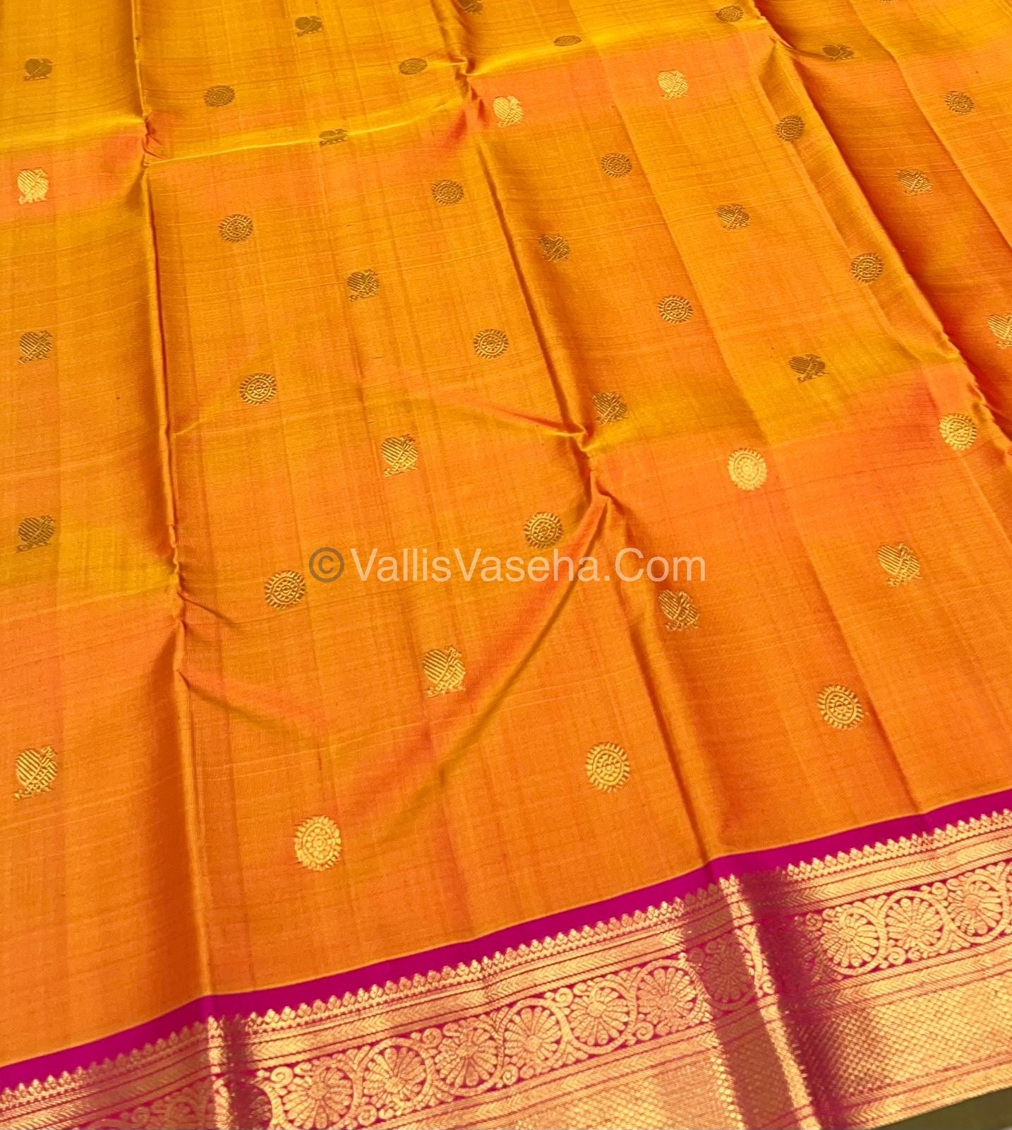 Pure Kanchipuram Silk Saree - Mango Orangish Yellow & Pink  Combo - VVPS011