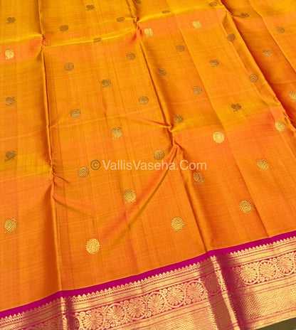 Pure Kanchipuram Silk Saree - Mango Orangish Yellow & Pink  Combo - VVPS011