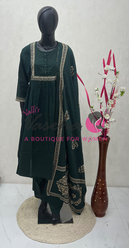 Ready Made | Anarkali Set  |Salwar, Kameez & Duppatta(3pc)|Cotton |VVRMS026