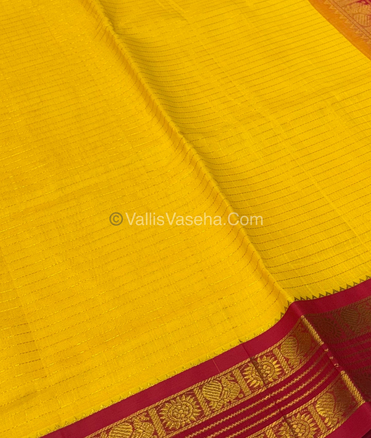 Pure Korvai Silk Cotton - Retta Petta Border - Yellow With Red Combo - VVKSC010