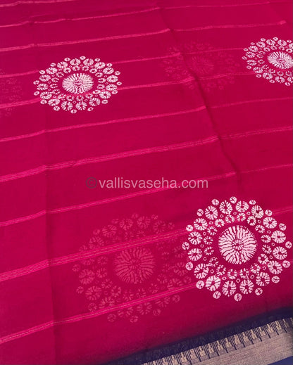 Muslin Georgette Saree - Pink with Navy blue - VVMGS001