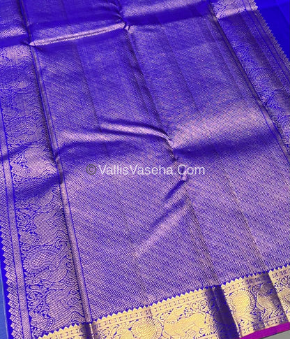 Pure Kanchipuram Silk Saree - DoubleTone Blueish Green & Blue/Pink Combo - VVPS014