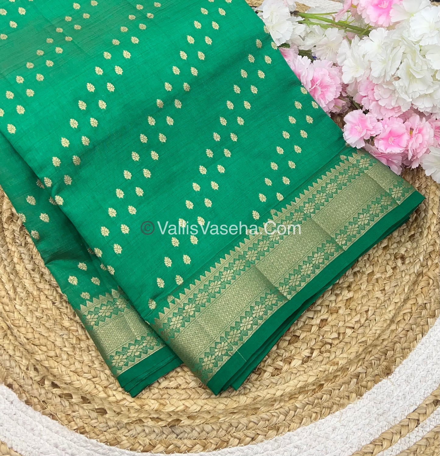 Semi Tussar Silk - Grand Pallu  - Green Shade - VVSTS017