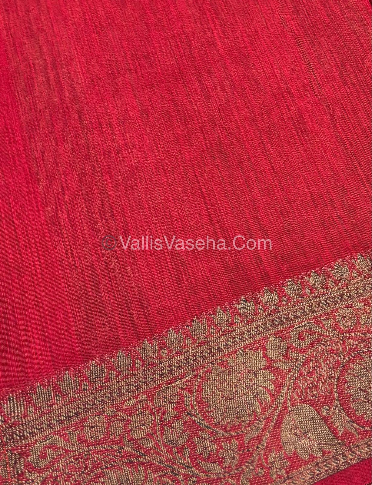 Bamboo Silk Saree - Green With Red Shade - VVBSS007