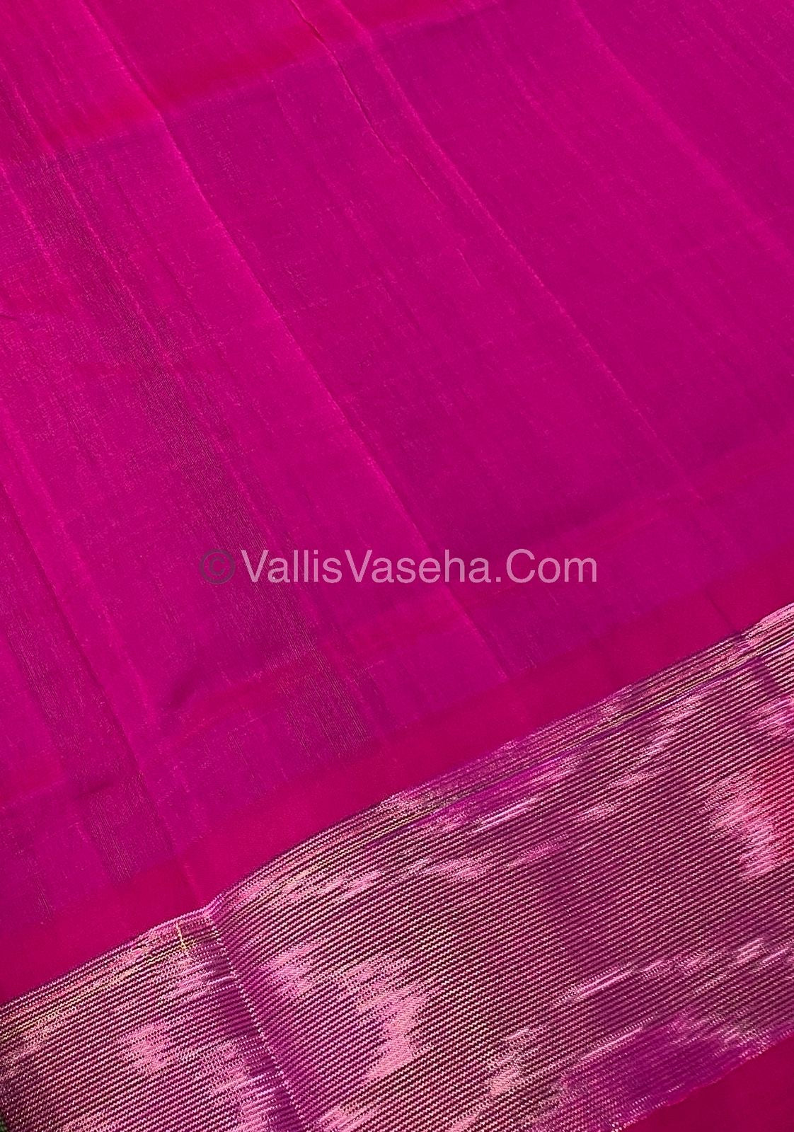 Semi Silk Cotton Saree - Dark Green & Pink  - VVSSC001
