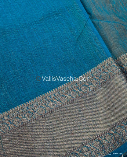 Bamboo Silk Saree -musted with Blue Shade - VVBSS012