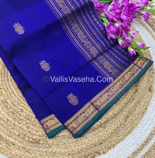 Pure Silk Cotton Saree - Retta Mayil Design - Blue Shade - VVRMS001