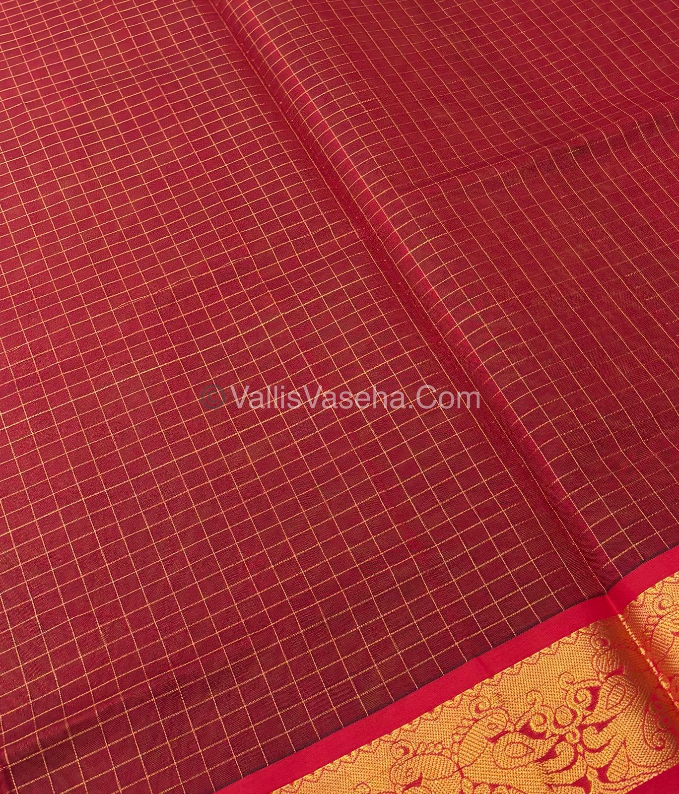 Semi Silk Cotton Saree - Green With Red Shade - VVSSC006