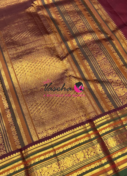Pure Kanchipuram Silk Saree - Rust Orange & Brown Combo - VVPS079