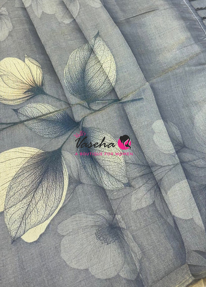 Linen Tissue Saree - Grey Shade - VVLTS006