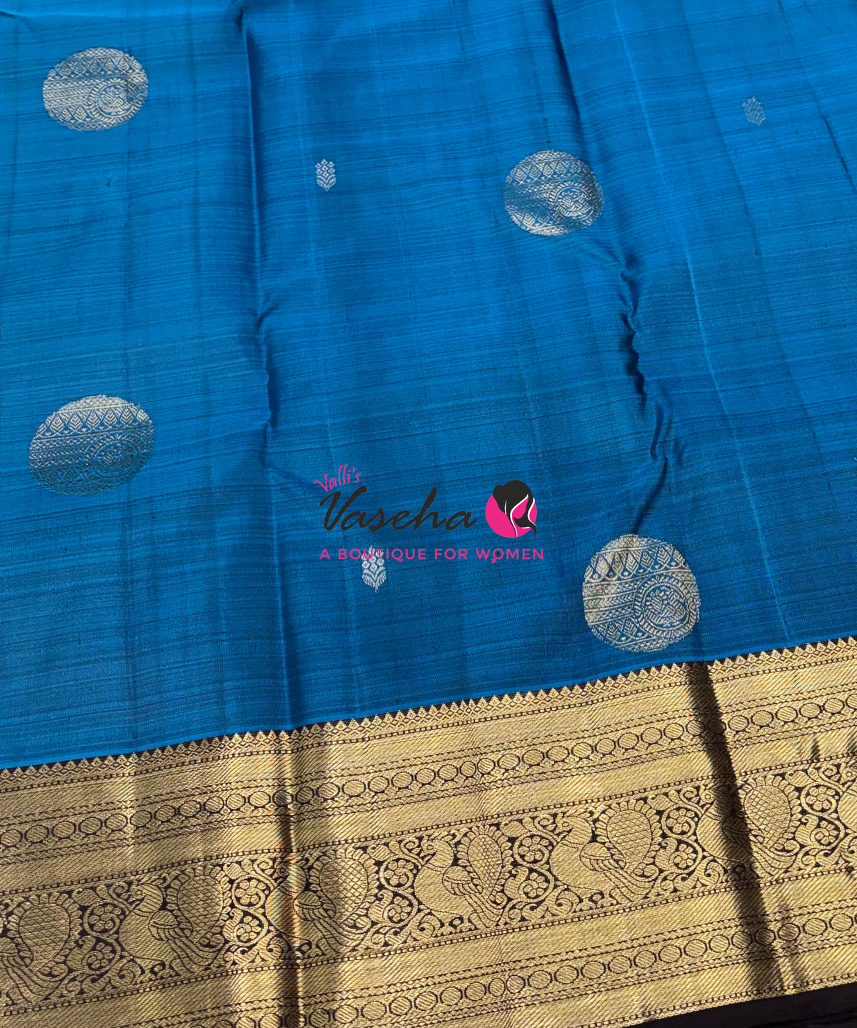 Pure Kanchipuram Silk Saree - Blue With Brown - VVPS094