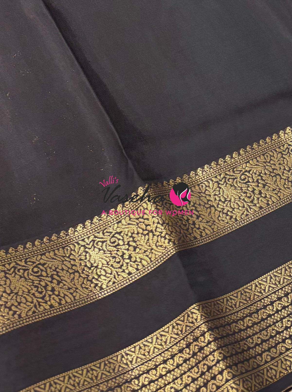 Semi Mysore Crepe Silk  - Black Shade - VVSMC004