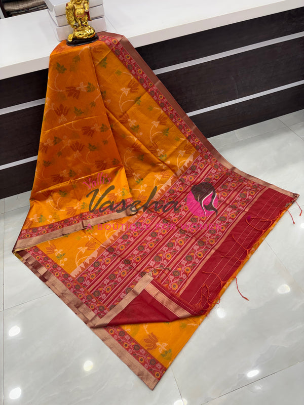Semi Raw Silk - Yellow With Maroonish Red Shade - VVRS009