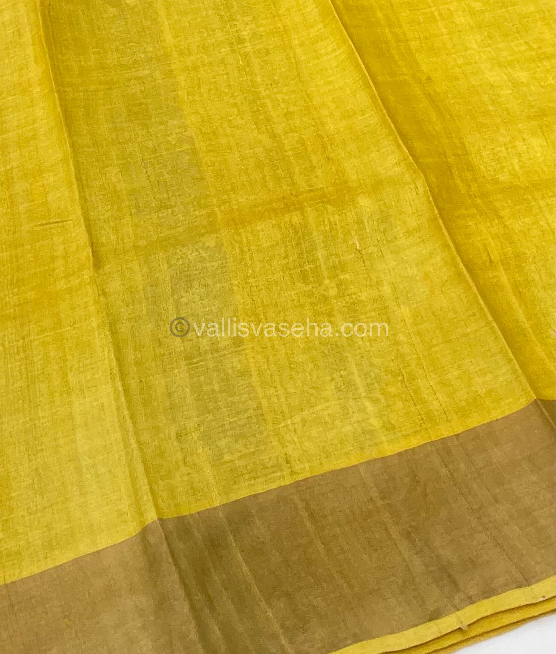 Pure Tussar Silk - Grey With Yellow Shade - VVPTS001