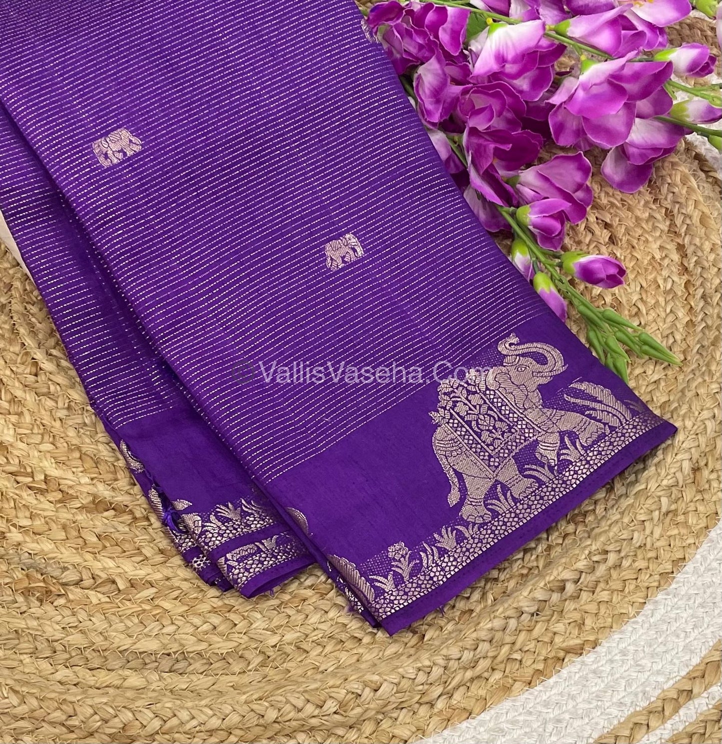 Semi Tussar Silk - Vairavoosi & Elephant Design - Violetish Purple shade-VVSTS019