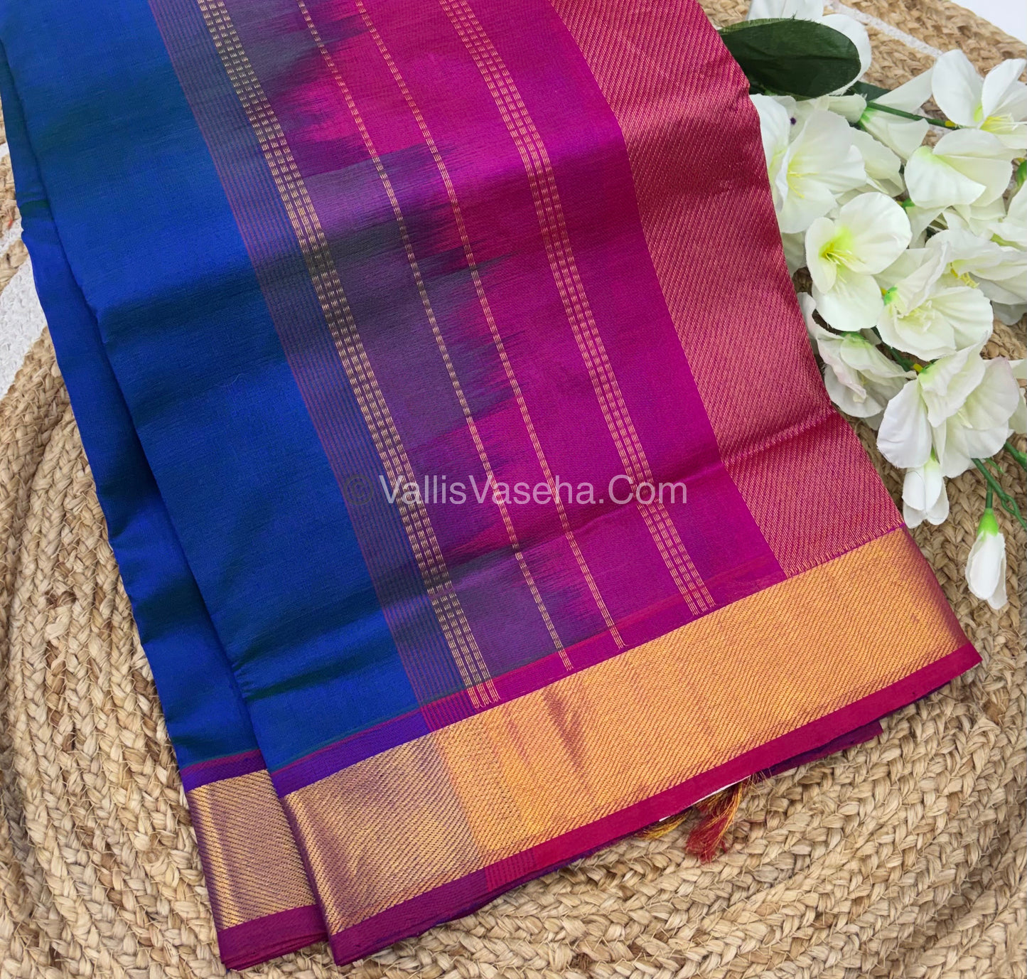Pure Silk Cotton Sarees - Double Tone Blue With Pink - VVPSC003