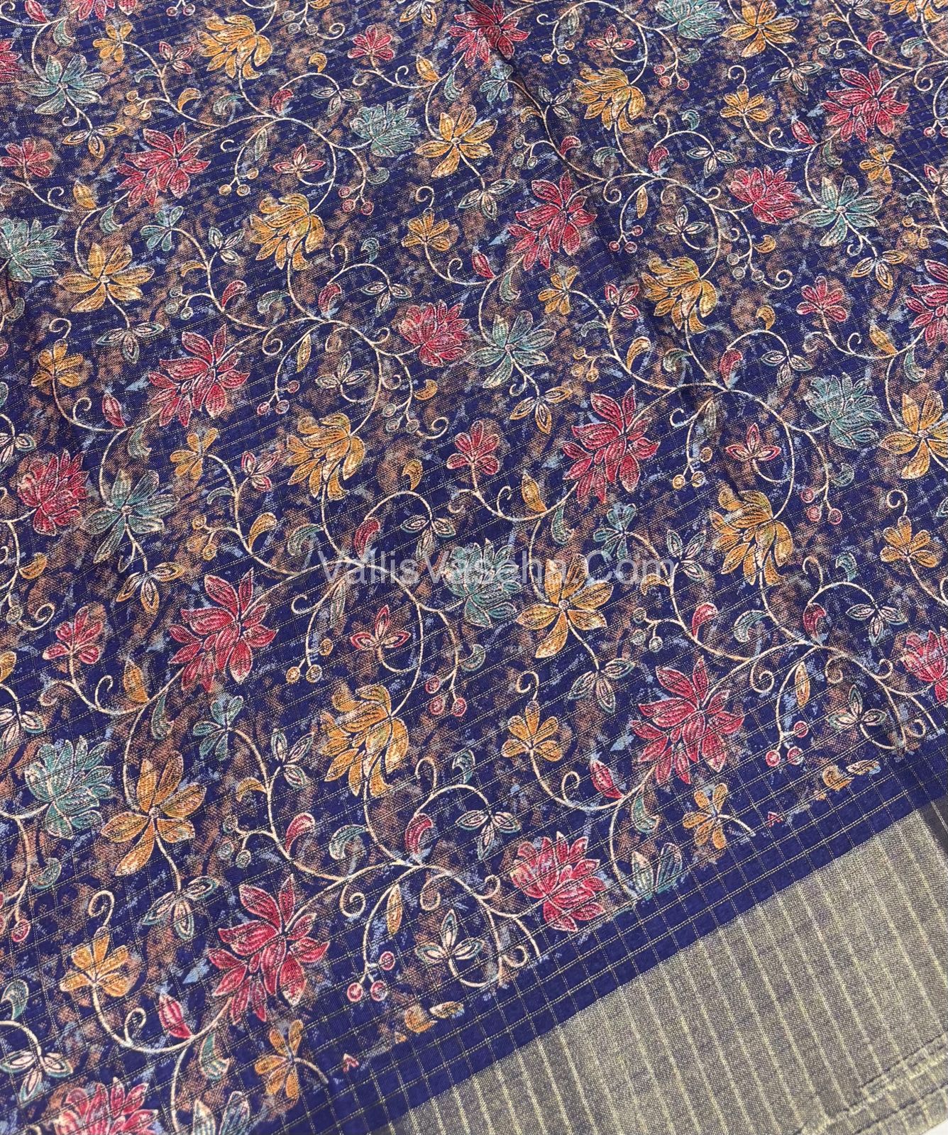 Light Weight Fancy Mixed Kota Cotton - Floral Design Printed Saree - Violet Blue Shade - VVKPC002