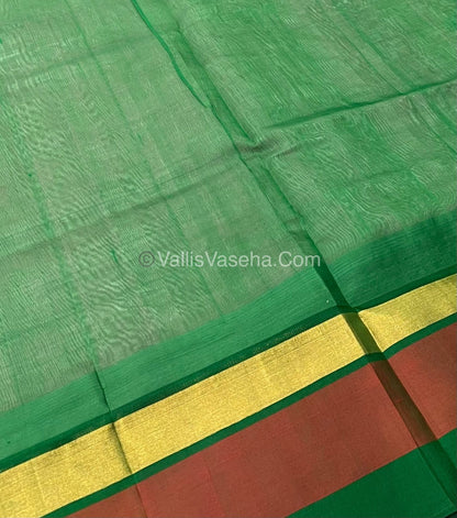 Pure Korvai Silk Cotton Saree - Light Pink With Green Shade Temple border - VVKSC001