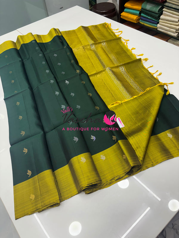 Half Mixed Soft Silk Saree - Green & Green  - VVPSS073