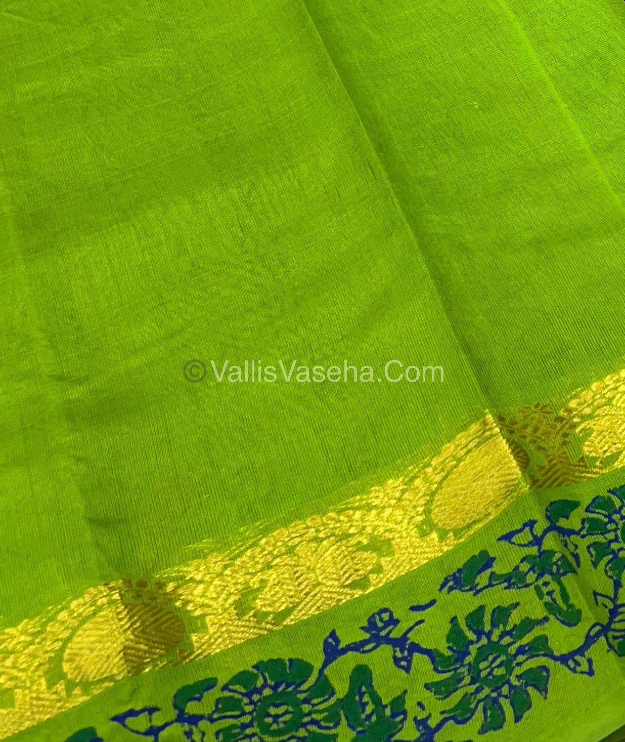 Pure Printed Silk Cotton Sarees - Blue with Green - VVPSC003
