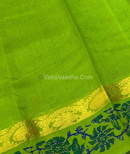 Pure Printed Silk Cotton Sarees - Blue with Green - VVPSC003