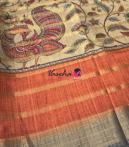 Semi Art Silk Saree - Rust Orange & Grey Shade - VVSAT003