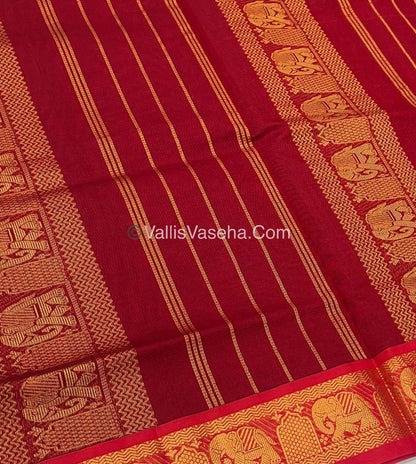Semi Silk Cotton Saree - Navy Blue With Reddish Maroon Shade - VVSSC007