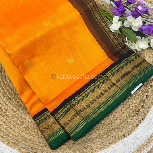 Pure Korvai Silk Cotton Saree - Yellow with Green & Black - VVKSC004
