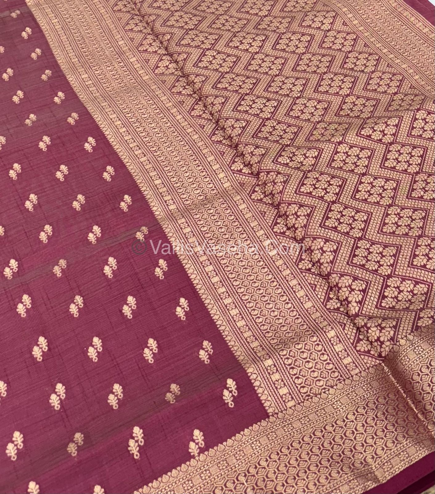 Semi Tussar Silk - Grand Pallu  - Wine Shade - VVSTS021